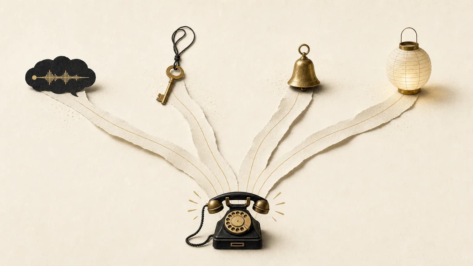 A conceptual editorial illustration of four call-handling paths branching from a single phone at night, representing voicemail, an on-call rota, an answering service, and an AI voice agent.